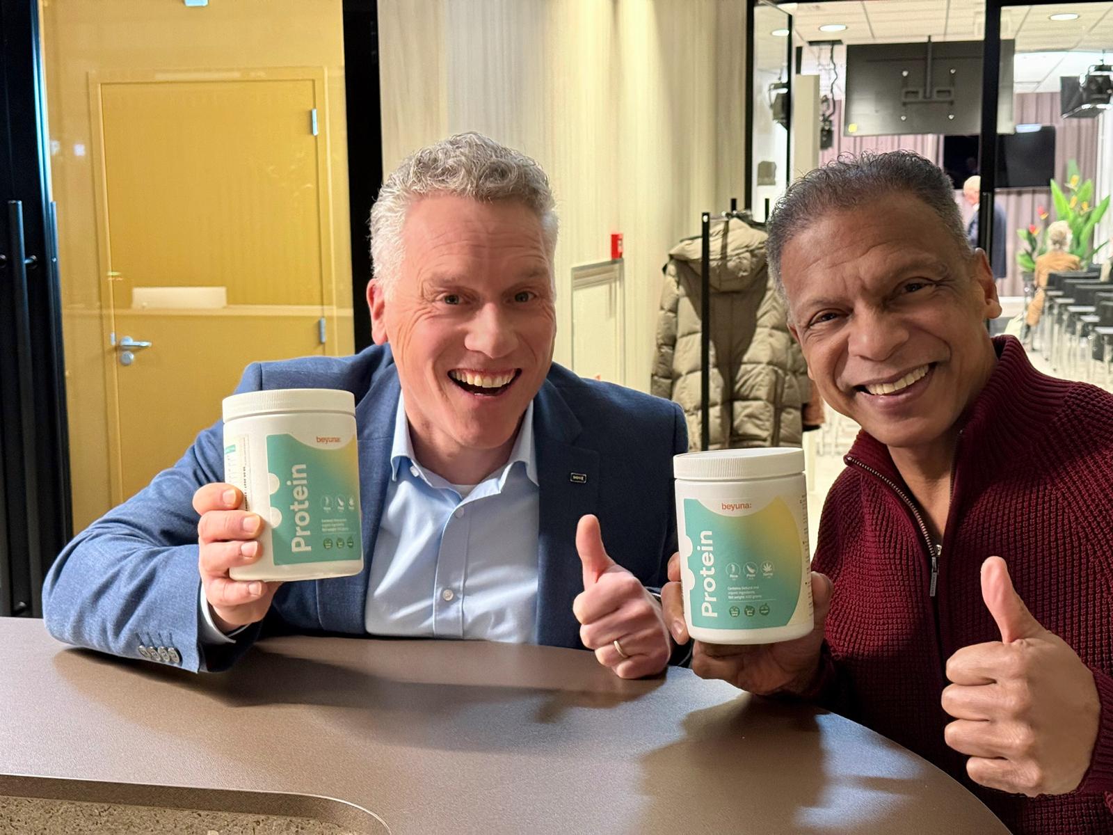 Health Tribe partners holding Beyuna Protein products